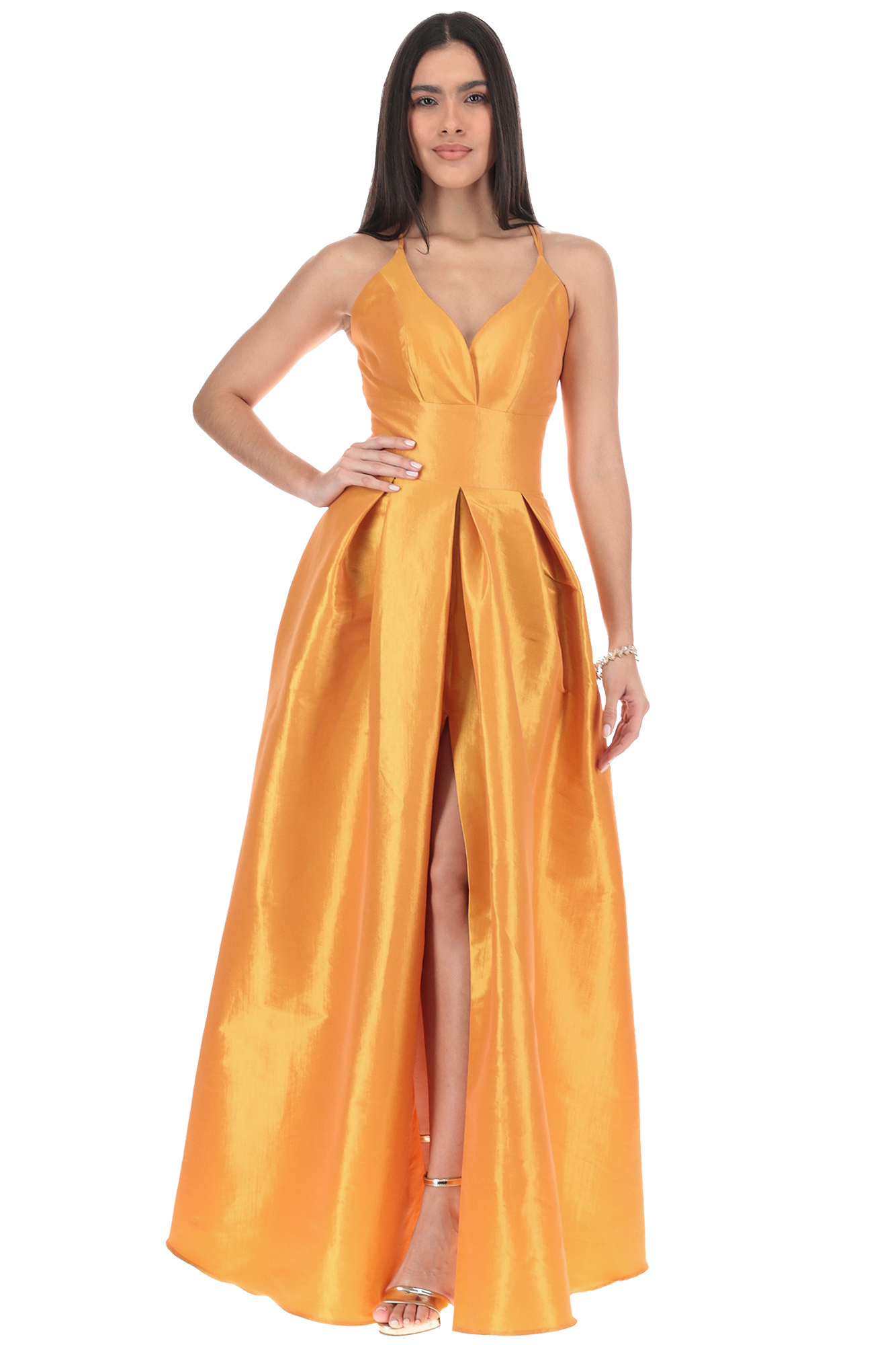 Vestido Largo Dama de Honor Tafeta Stretch Escote Cisne