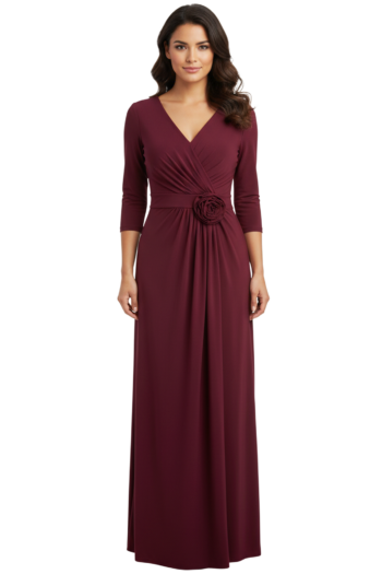 vestido-largo-cocktail-vino-manga-3/4-licra-ity-way-escote-v-massima