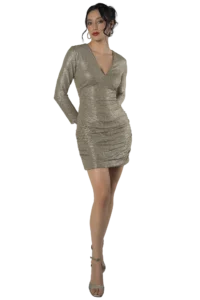 vestido-corto-oro-manga-larga-escote-v-knit-foil-metalic-elastano-massima