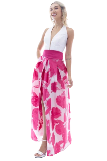 vestido-largo-cocktail-blanco-estampado-verde-escote-halter-falda-tablones-abertura-massima