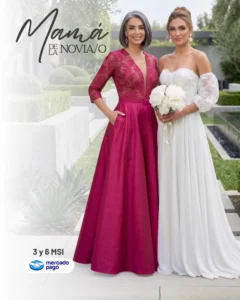 mujer usando vestido de gala massima para la boda de su hija