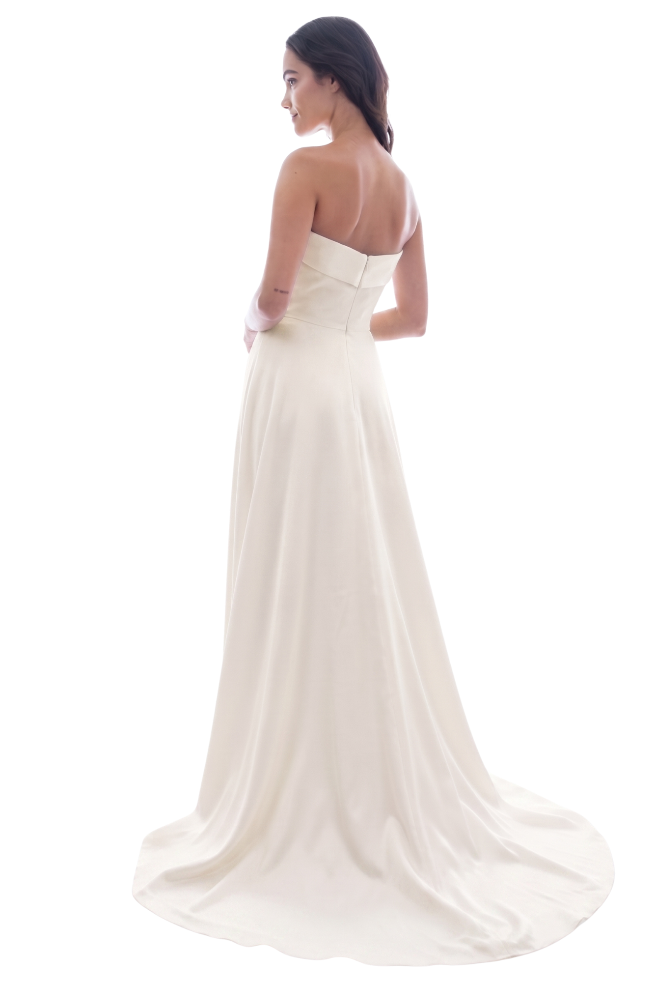 Vestido de Novia Strapless Minimalista con Cauda en Jacquard
