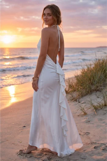vestido de novia lencero para boda en playa