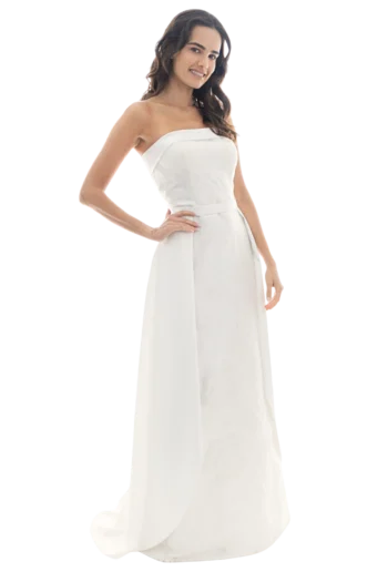 vestido de novia strapless minimalista con cauda
