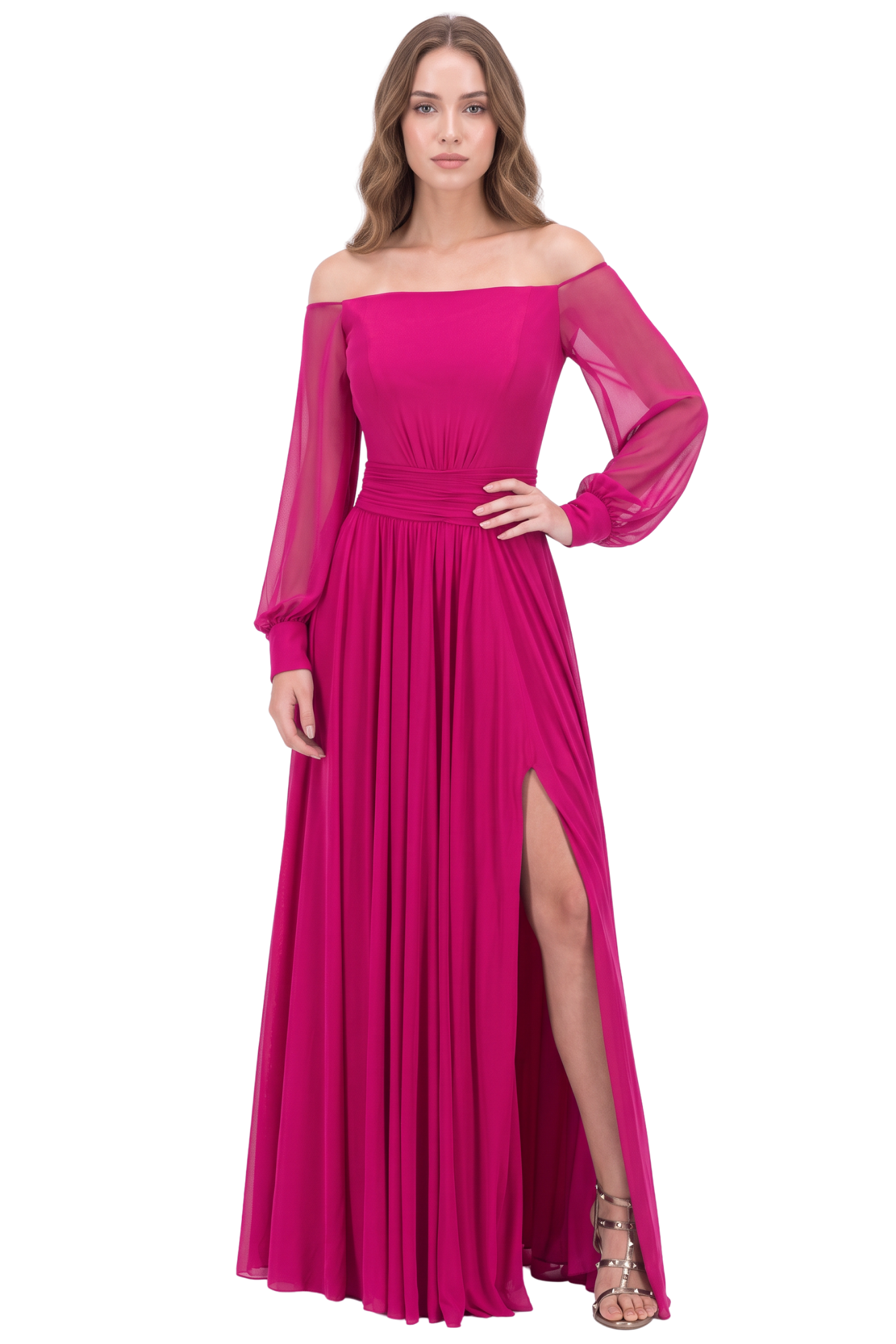 Vestido Fiesta Off Shoulder Manga Larga - Imagen 6
